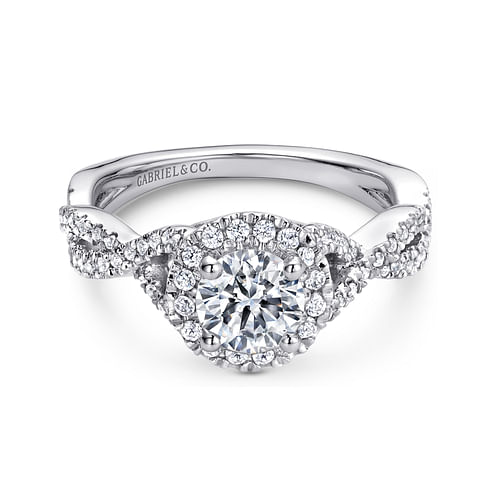 14K White Gold Round Halo Diamond Engagement Ring