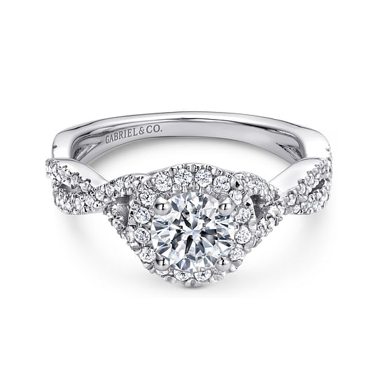 Gabriel - 14K White Gold Round Halo Diamond Engagement Ring