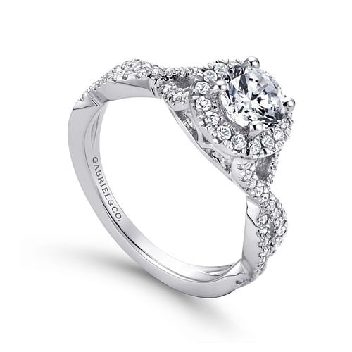 14K White Gold Round Halo Diamond Engagement Ring