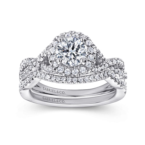 14K White Gold Round Halo Diamond Engagement Ring