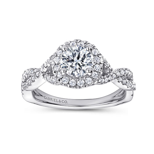 14K White Gold Round Halo Diamond Engagement Ring