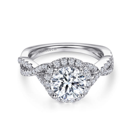 Gabriel - 14K White Gold Round Halo Diamond Engagement Ring