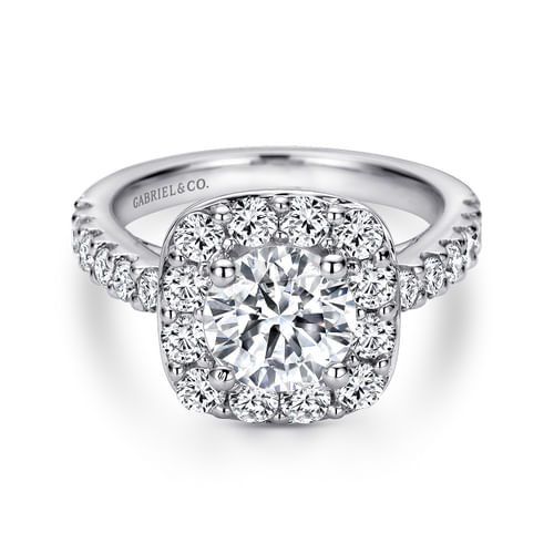 14K White Gold Round Halo Diamond Engagement Ring