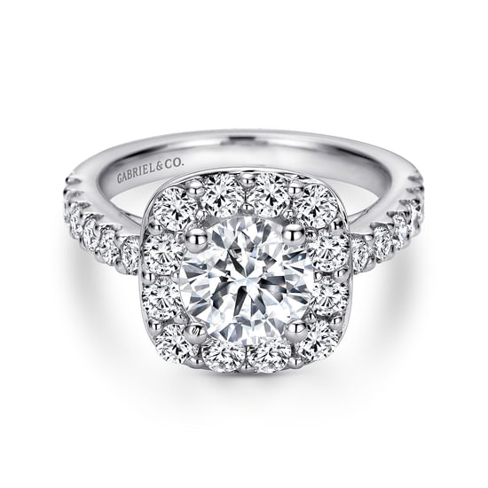 Gabriel - 14K White Gold Round Halo Diamond Engagement Ring