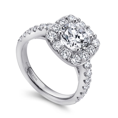 14K White Gold Round Halo Diamond Engagement Ring