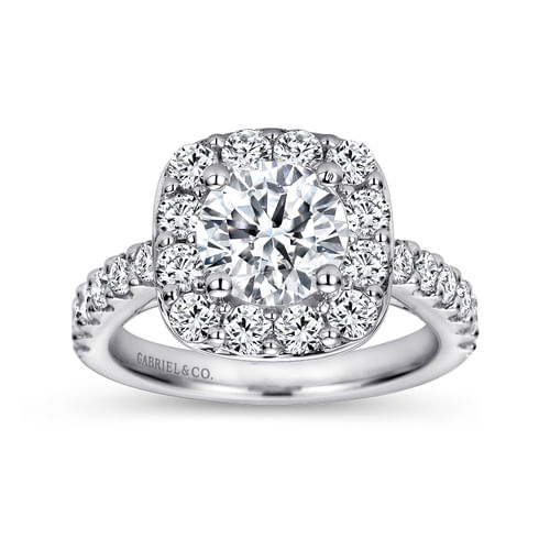 14K White Gold Round Halo Diamond Engagement Ring