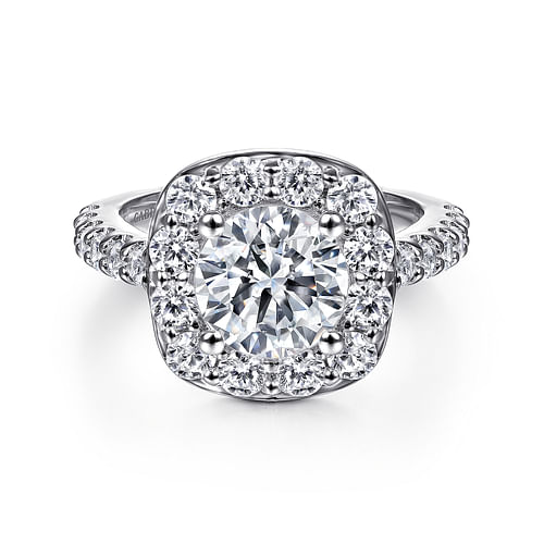 14K White Gold Round Halo Diamond Engagement Ring