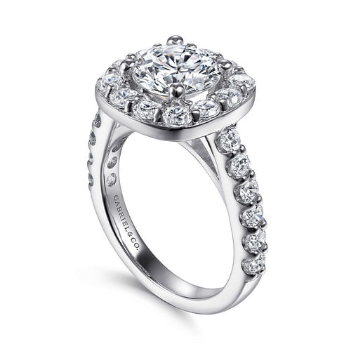 14K White Gold Round Halo Diamond Engagement Ring