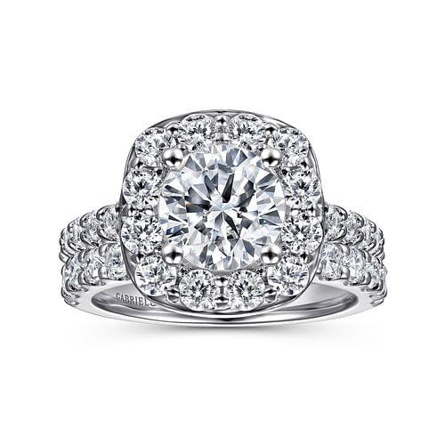 14K White Gold Round Halo Diamond Engagement Ring