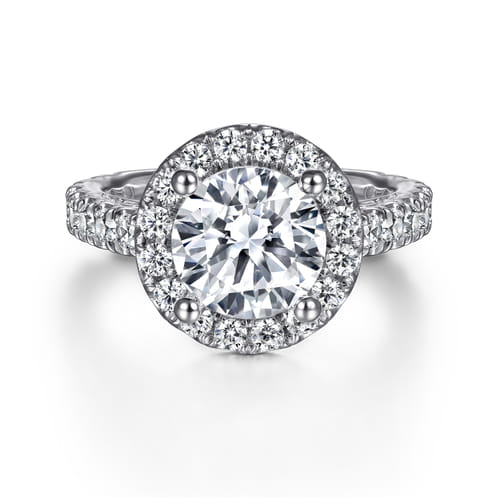 14K White Gold Round Halo Diamond Engagement Ring