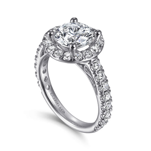 14K White Gold Round Halo Diamond Engagement Ring