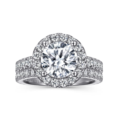 14K White Gold Round Halo Diamond Engagement Ring