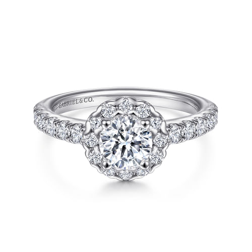 14K White Gold Round Halo Diamond Engagement Ring