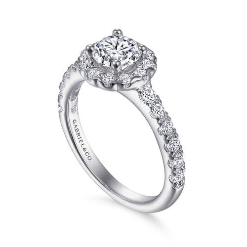 14K White Gold Round Halo Diamond Engagement Ring