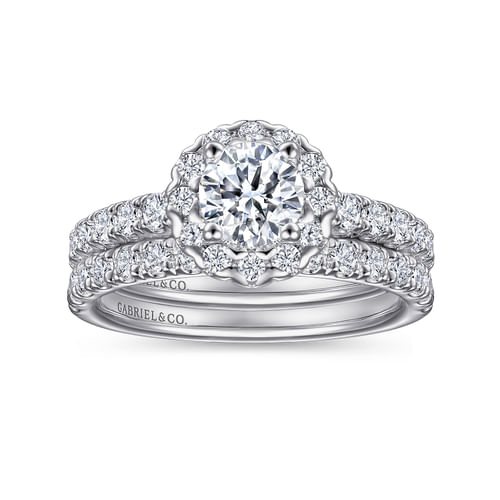 14K White Gold Round Halo Diamond Engagement Ring