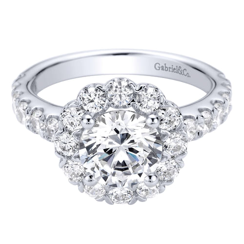 14K White Gold Round Halo Diamond Engagement Ring