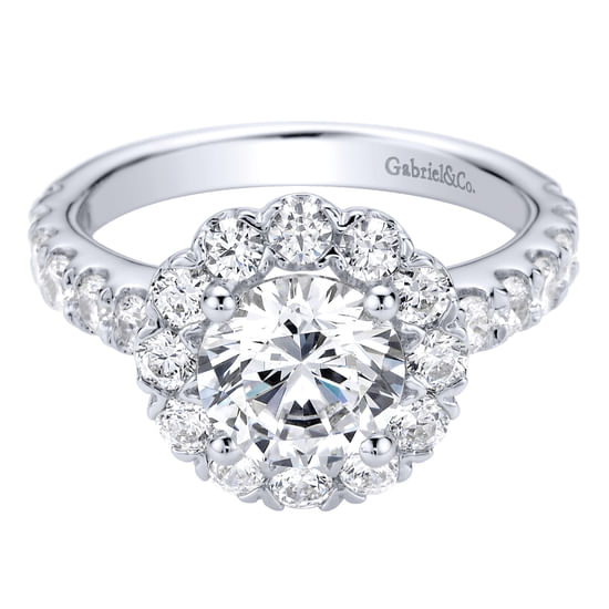 Gabriel - 14K White Gold Round Halo Diamond Engagement Ring