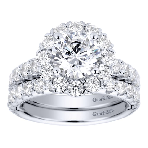 14K White Gold Round Halo Diamond Engagement Ring