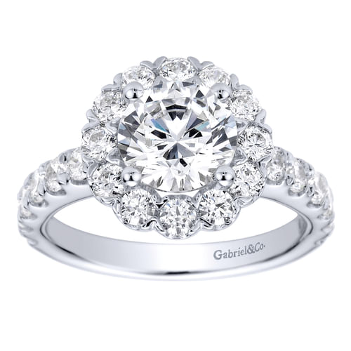 14K White Gold Round Halo Diamond Engagement Ring