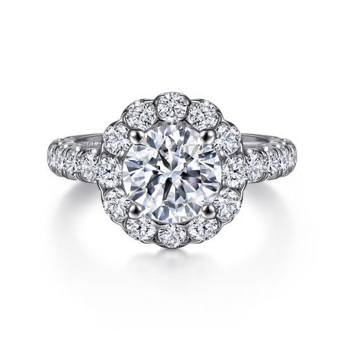 14K White Gold Round Halo Diamond Engagement Ring