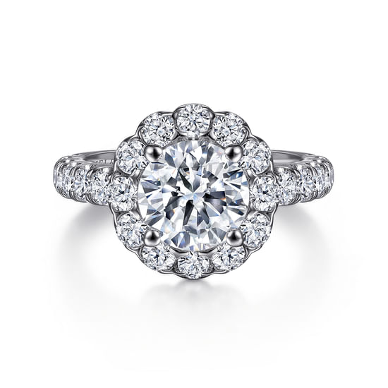 Gabriel - 14K White Gold Round Halo Diamond Engagement Ring