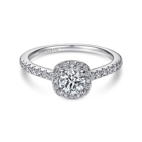 Gabriel - 14K White Gold Round Halo Diamond Engagement Ring