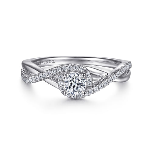 14K White Gold Round Halo Diamond Engagement Ring