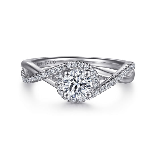 Gabriel - 14K White Gold Round Halo Diamond Engagement Ring