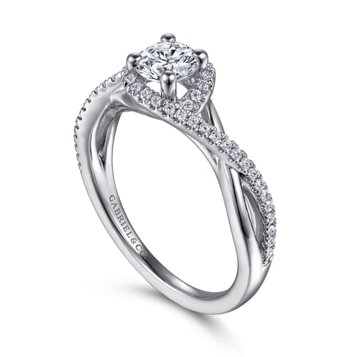 14K White Gold Round Halo Diamond Engagement Ring