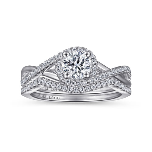 14K White Gold Round Halo Diamond Engagement Ring