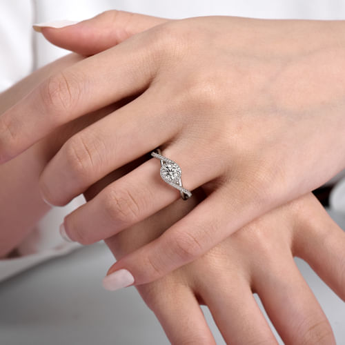 14K White Gold Round Halo Diamond Engagement Ring