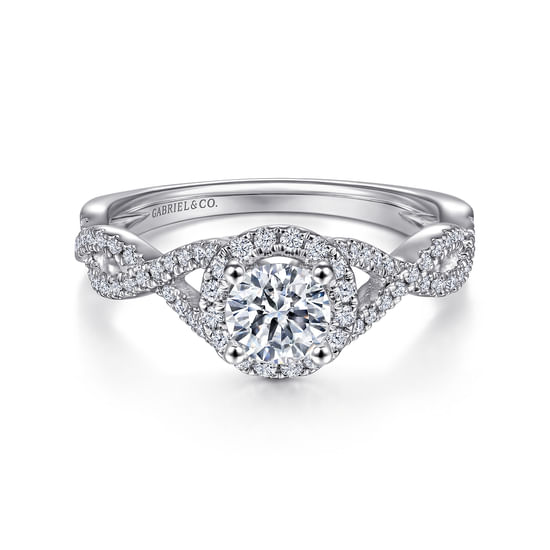 Gabriel - 14K White Gold Round Halo Diamond Engagement Ring
