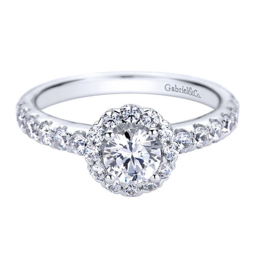 14K White Gold Round Halo Diamond Engagement Ring