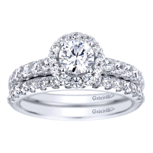 14K White Gold Round Halo Diamond Engagement Ring