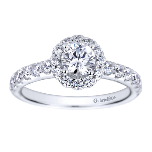 14K White Gold Round Halo Diamond Engagement Ring