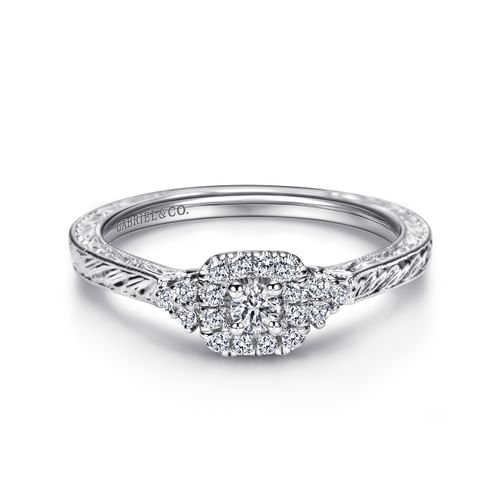 14K White Gold Round Halo Diamond Promise Ring