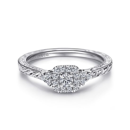 Gabriel - 14K White Gold Round Halo Diamond Promise Ring