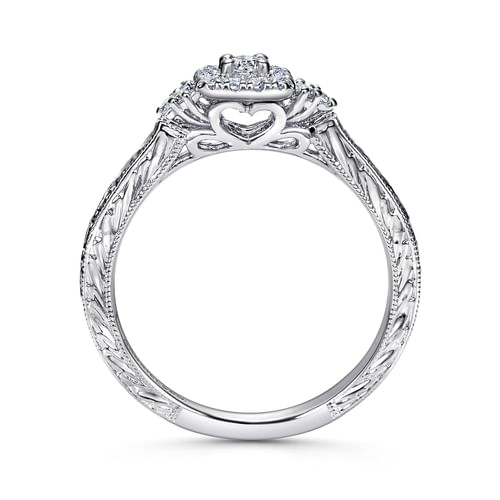 14K White Gold Round Halo Diamond Promise Ring