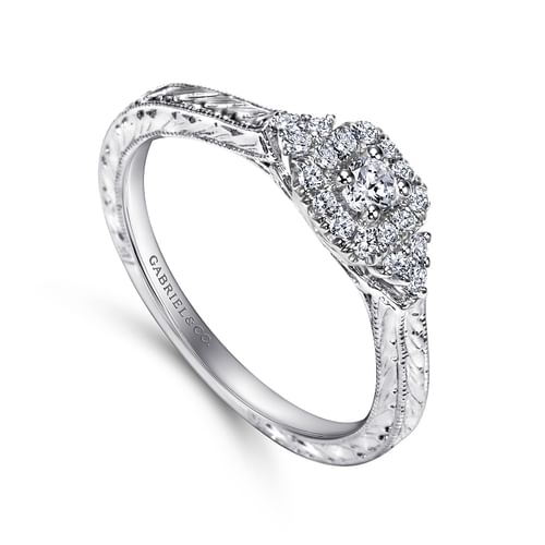 14K White Gold Round Halo Diamond Promise Ring