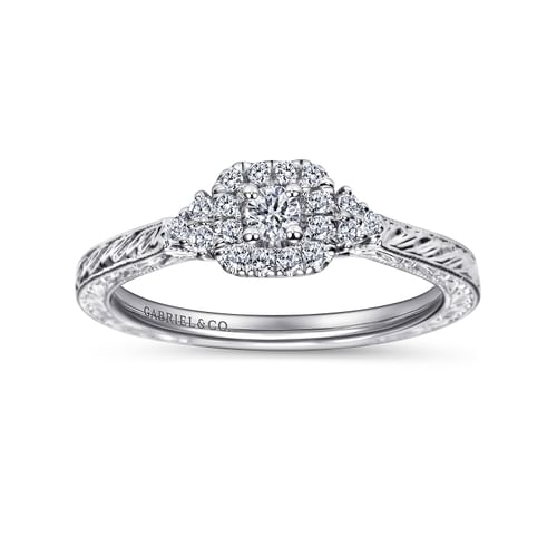 14K White Gold Round Halo Diamond Promise Ring
