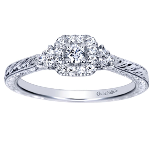 14K White Gold Round Halo Diamond Promise Ring