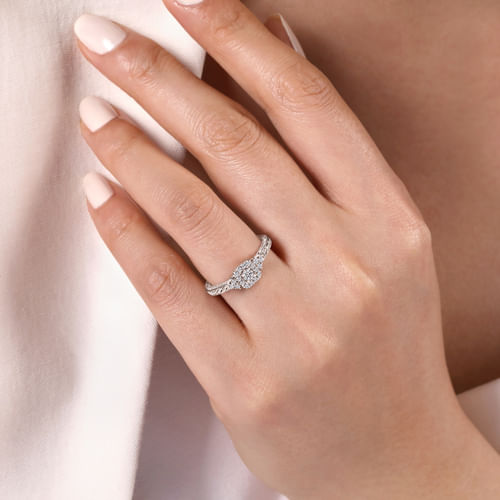 14K White Gold Round Halo Diamond Promise Ring
