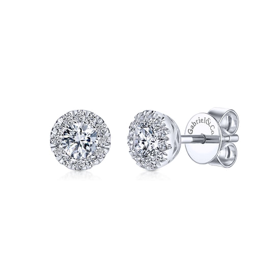 Gabriel - 14K White Gold Round Halo Diamond Stud Earrings