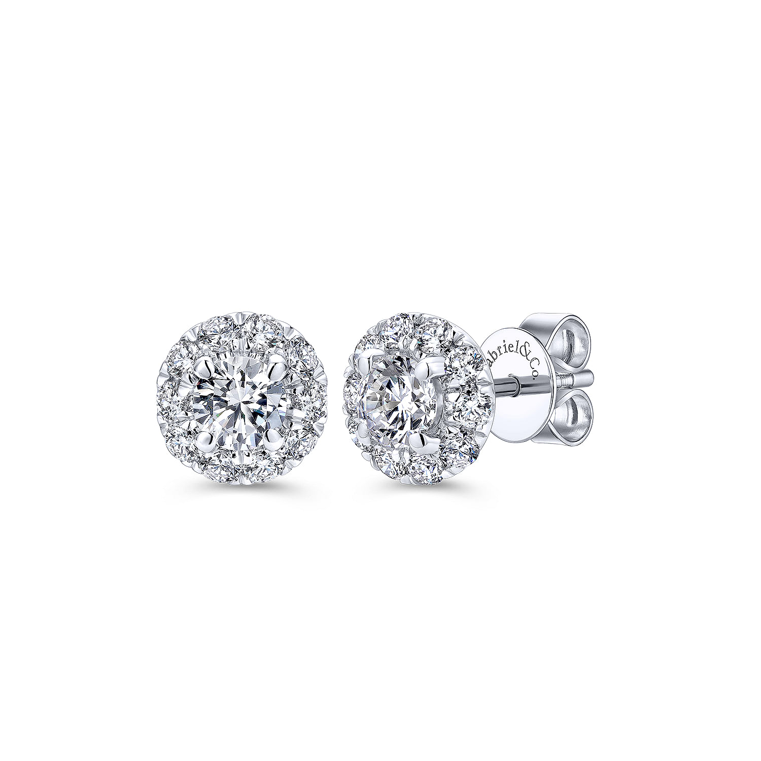 14K White Gold Round Halo Diamond Stud Earrings