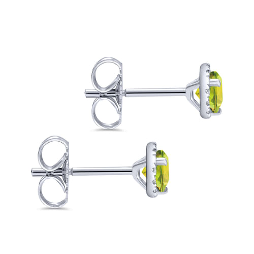 14K White Gold Round Halo Lemon Quartz and Diamond Stud Earrings