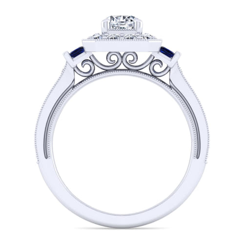 14K White Gold Round Halo Sapphire and Diamond Channel Set Engagement Ring