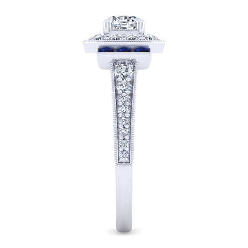 14K White Gold Round Halo Sapphire and Diamond Channel Set Engagement Ring