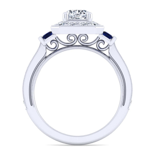 14K White Gold Round Halo Sapphire and Diamond Channel Set Engagement Ring