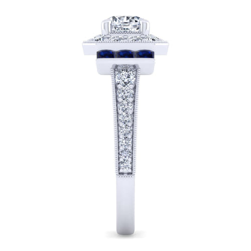 14K White Gold Round Halo Sapphire and Diamond Channel Set Engagement Ring