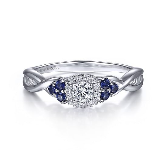 Gabriel - 14K White Gold Round Halo Sapphire and Diamond Complete Engagement Ring